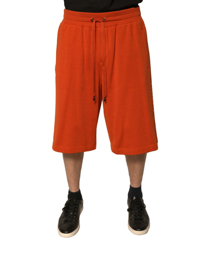 Orange Cotton Blend Men Bermuda Shorts