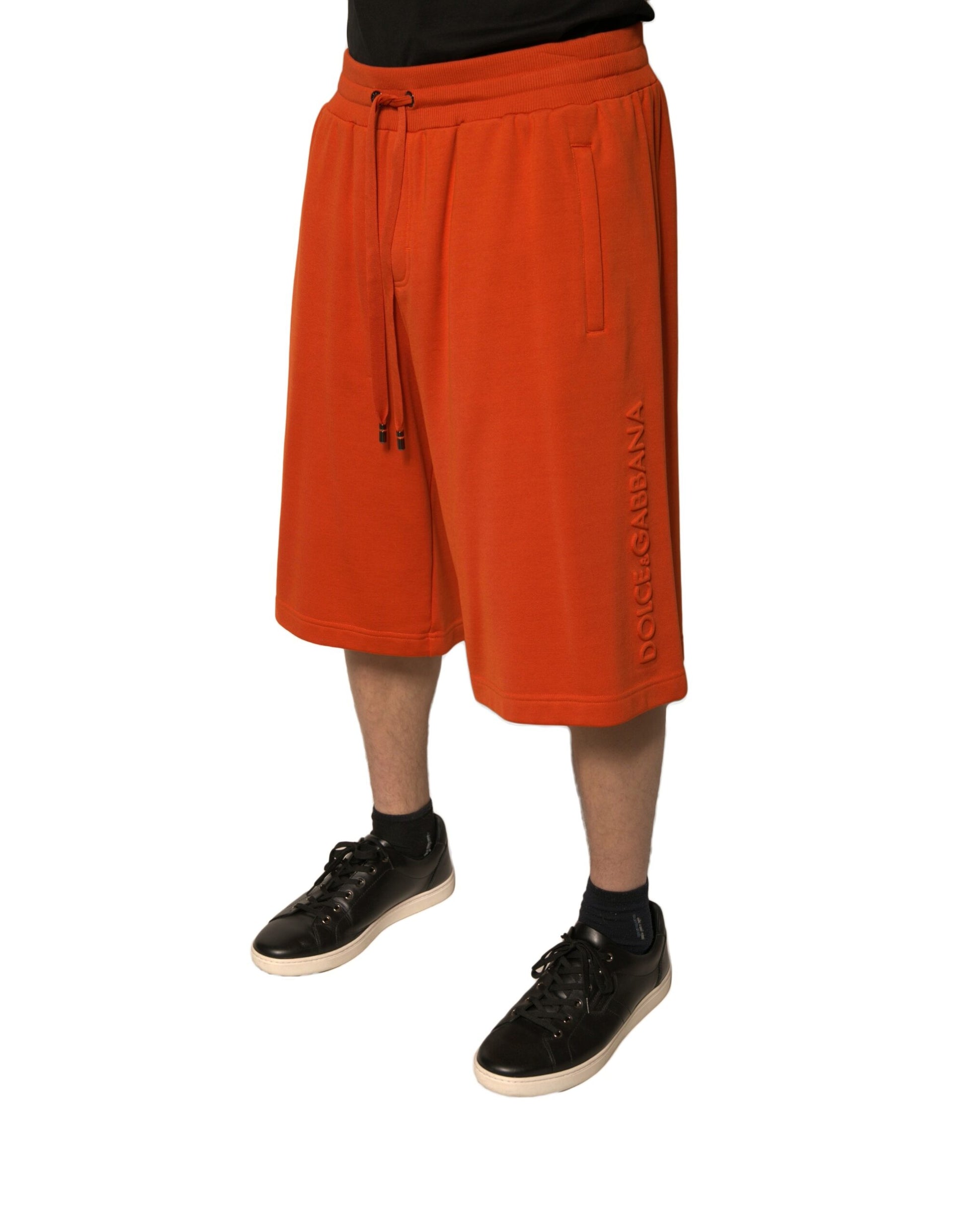 Orange Cotton Blend Men Bermuda Shorts