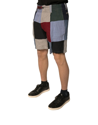 Multicolor Patchwork Linen Men Chino Shorts