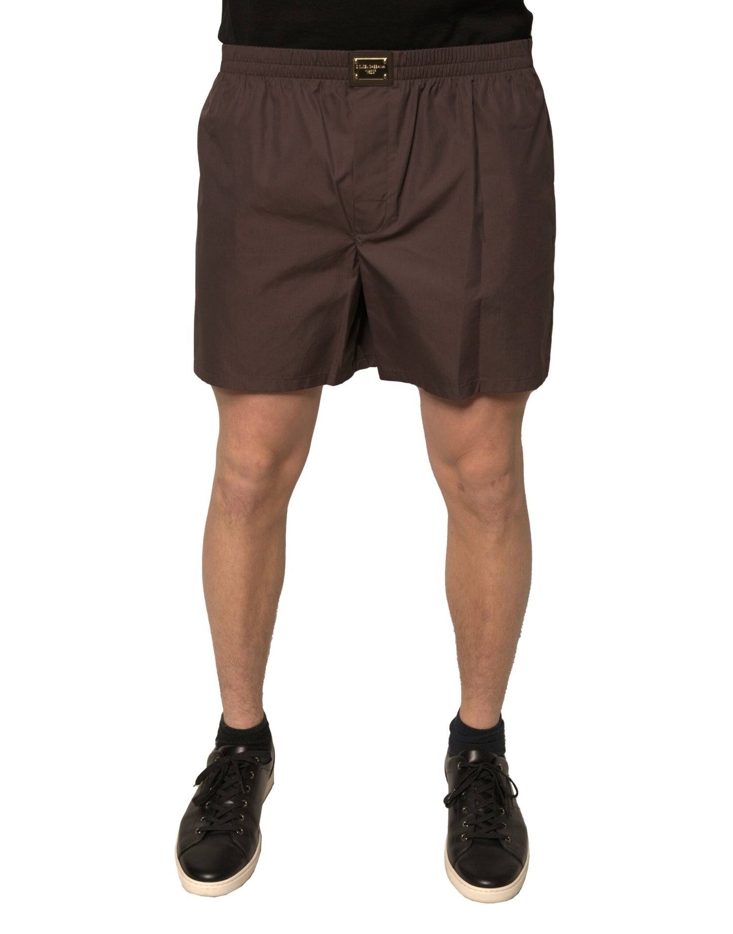 Brown Cotton Blend Men Mid Waist Shorts