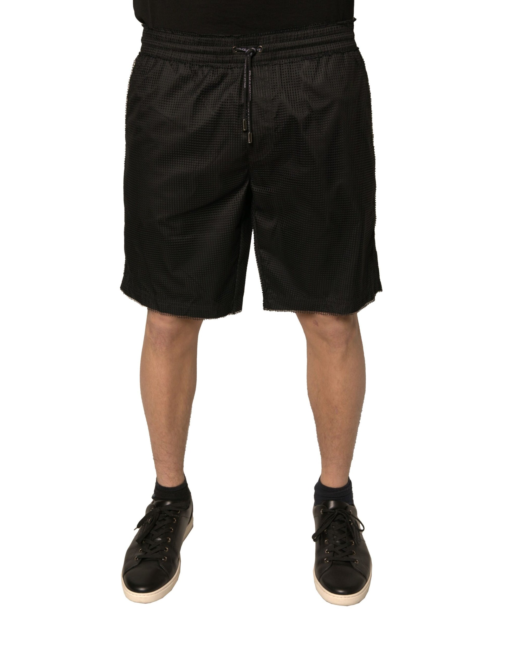 Black Polyester Jersey Mid Waist Shorts