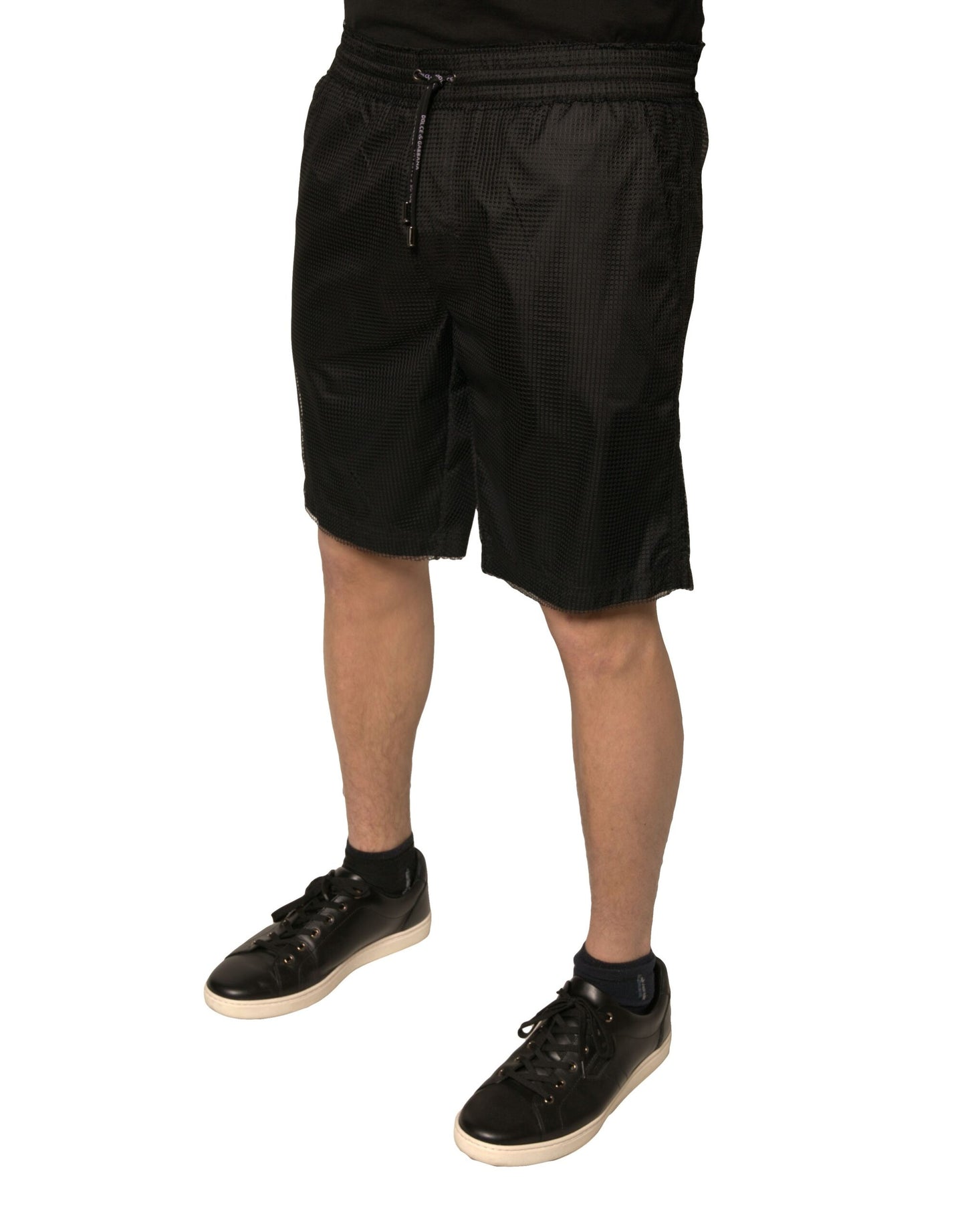 Black Polyester Jersey Mid Waist Shorts