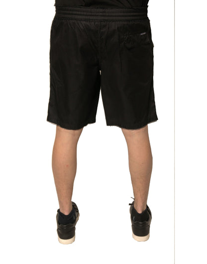 Black Polyester Jersey Mid Waist Shorts