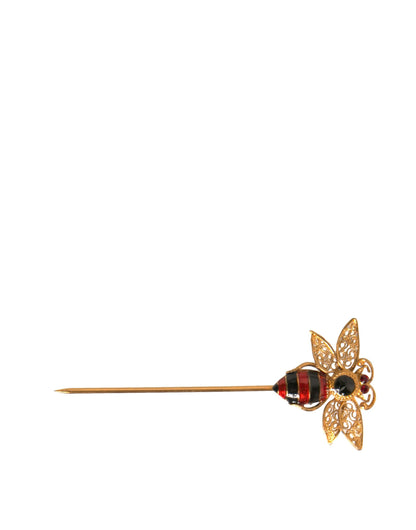 Gold Brass Enamel Bee Crystal Pin Collar Brooch