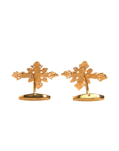 Gold Tone Brass Cross Crystal Cufflink