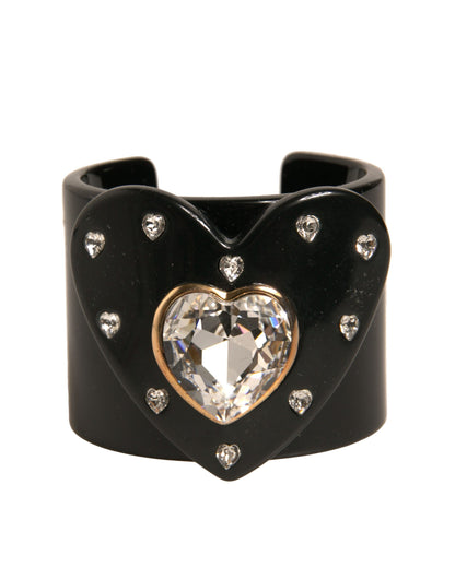 Black Plastic Heart Crystals Women Bangle Bracelet