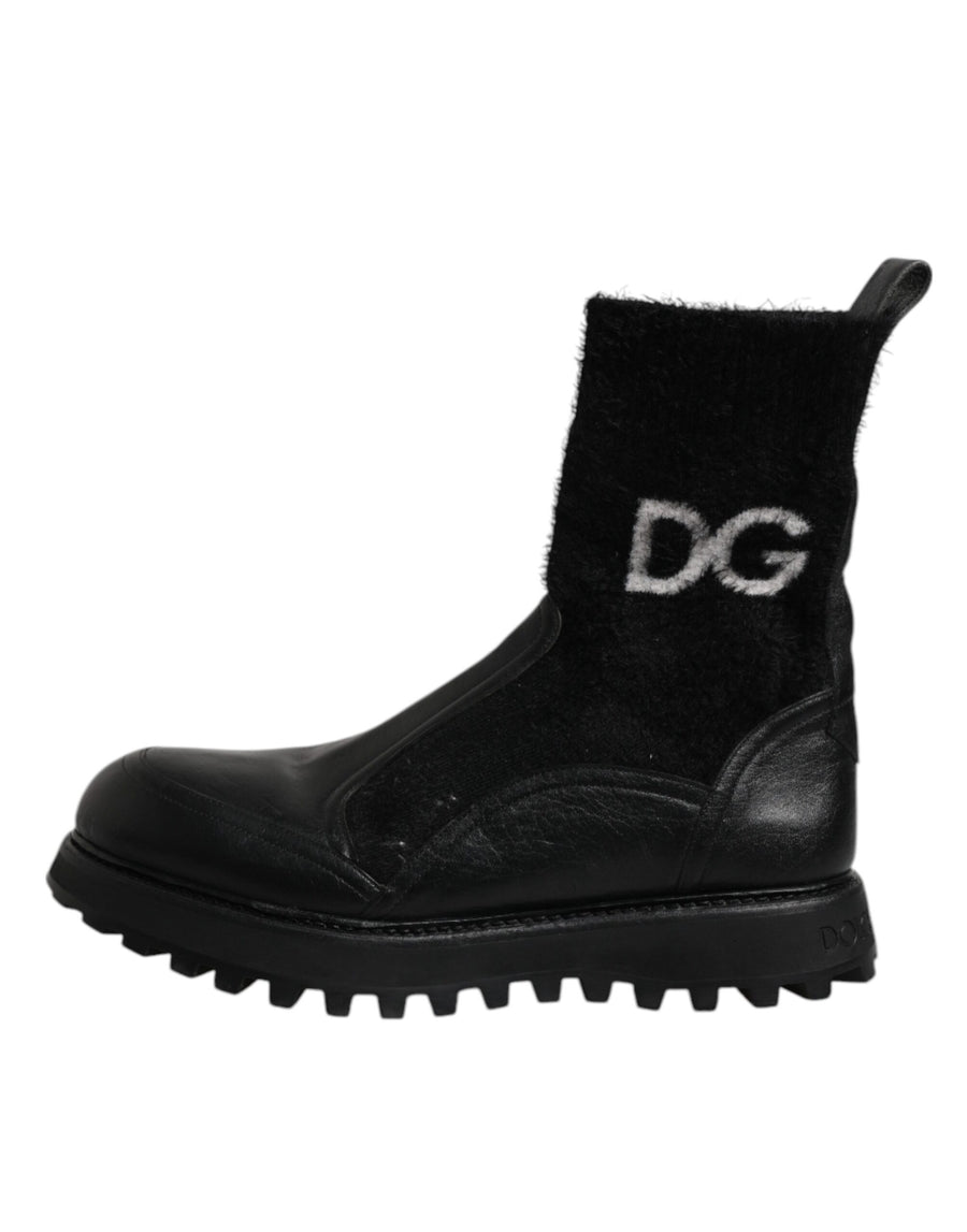 Black DG Logo Horse Sock Ankle Boots Shoes