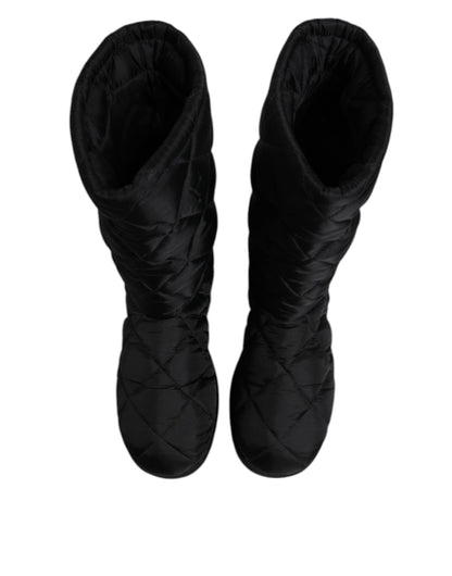 Black Polyester Padded Mid Calf Boots Winter Shoes