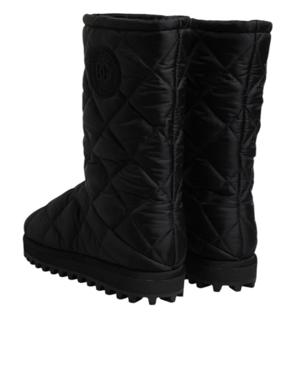 Black Polyester Padded Mid Calf Boots Winter Shoes