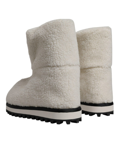 White Plush Logo Padded Mid Calf Boots Shoes