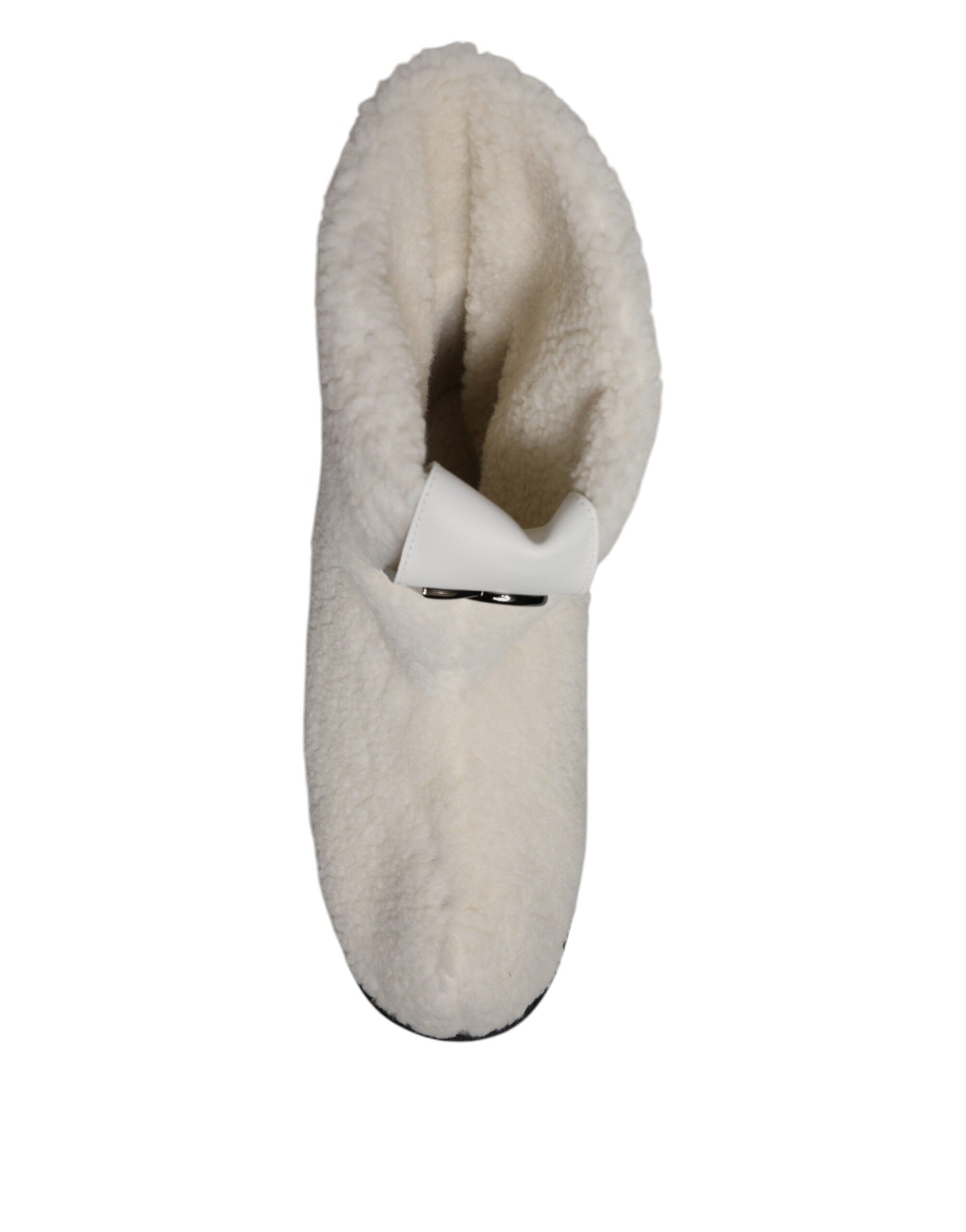 White Plush Logo Padded Mid Calf Boots Shoes