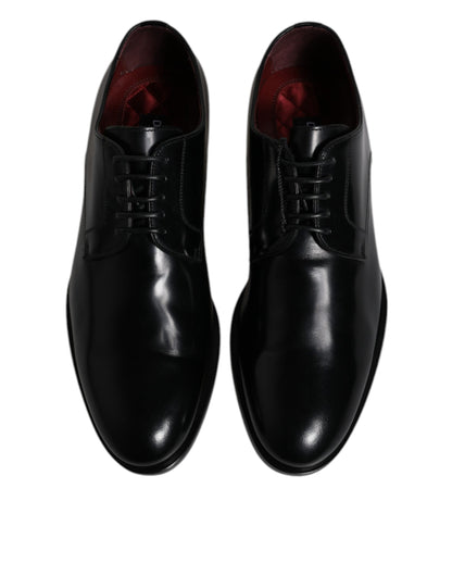 Black Calfskin Leather Derby Lace Up Formal Dress Shoes