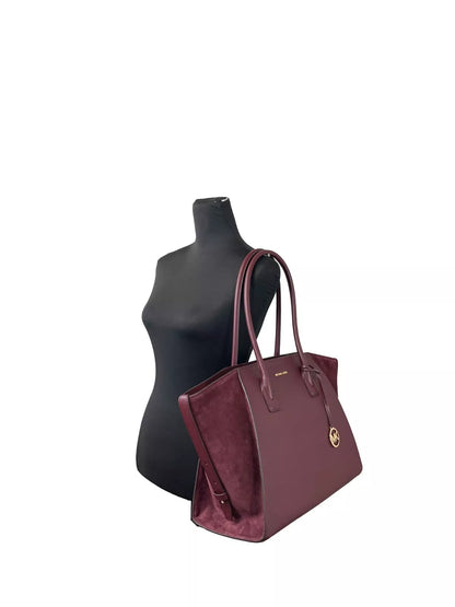 Avril XL Suede Leather Top Zip Satchel Bag Oxblood Red