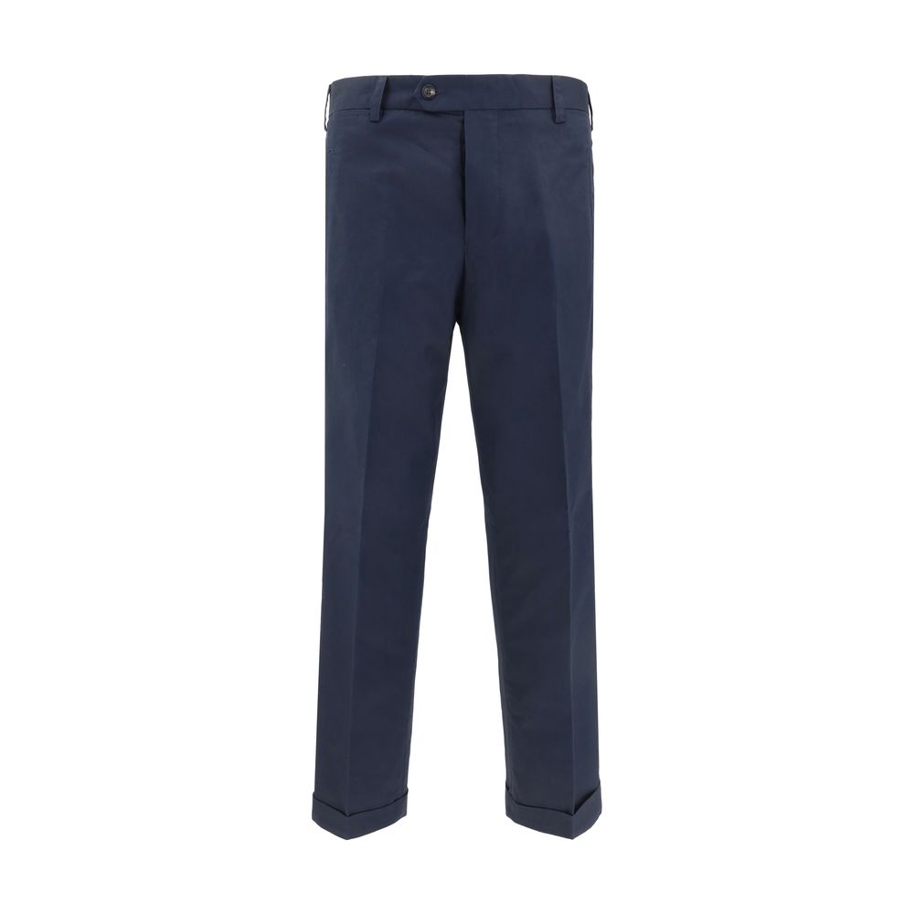 Blue Cotton Casual Pants
