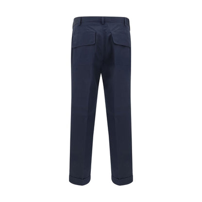 Blue Cotton Casual Pants