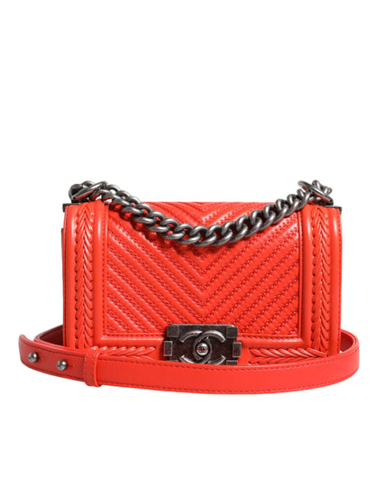 Orange Small Leather Chain Shoulder Boy Bag