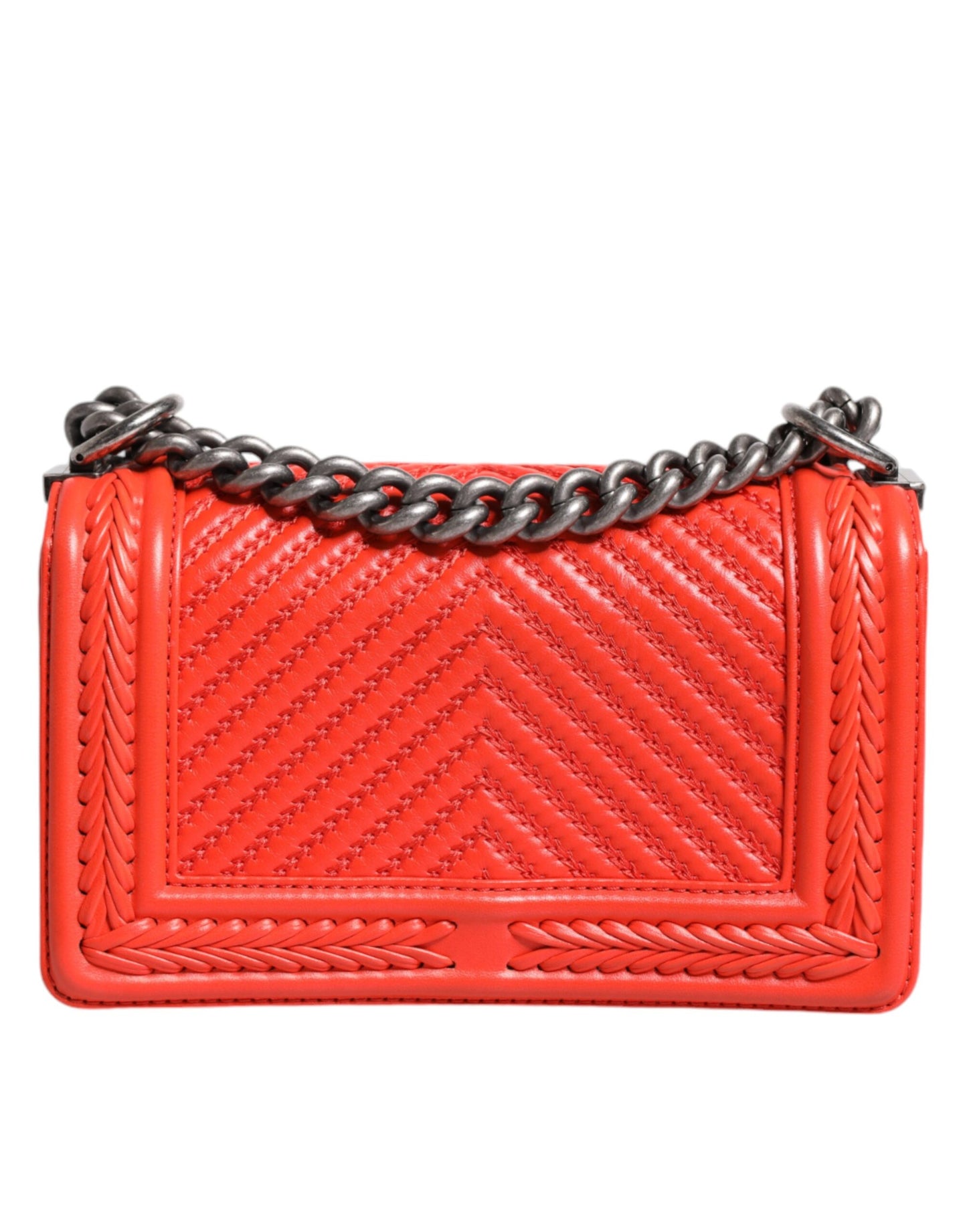 Orange Small Leather Chain Shoulder Boy Bag