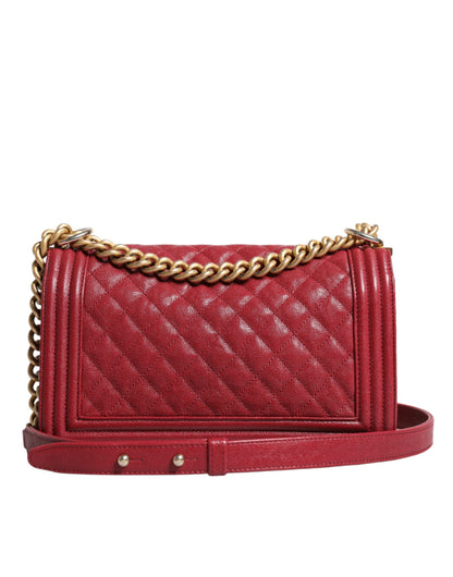 Red Leather Lambskin Double Gold Chain Medium Shoulder Bag