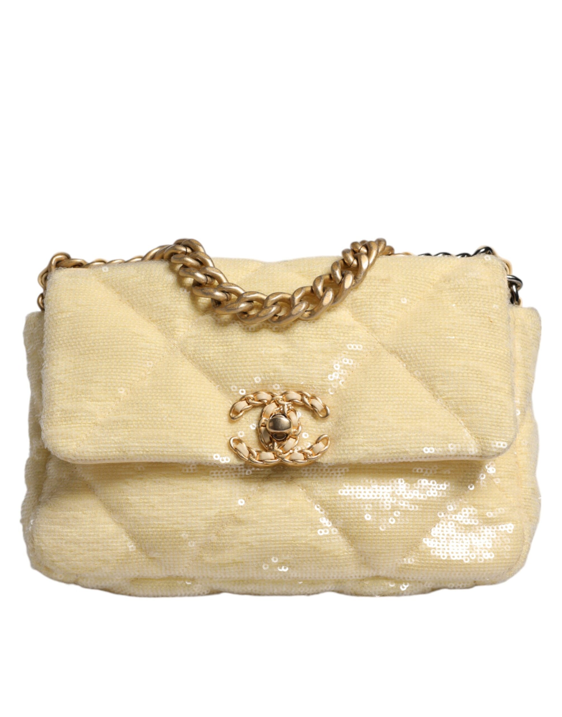 Yellow Sequined Medium Quilted Series Bag