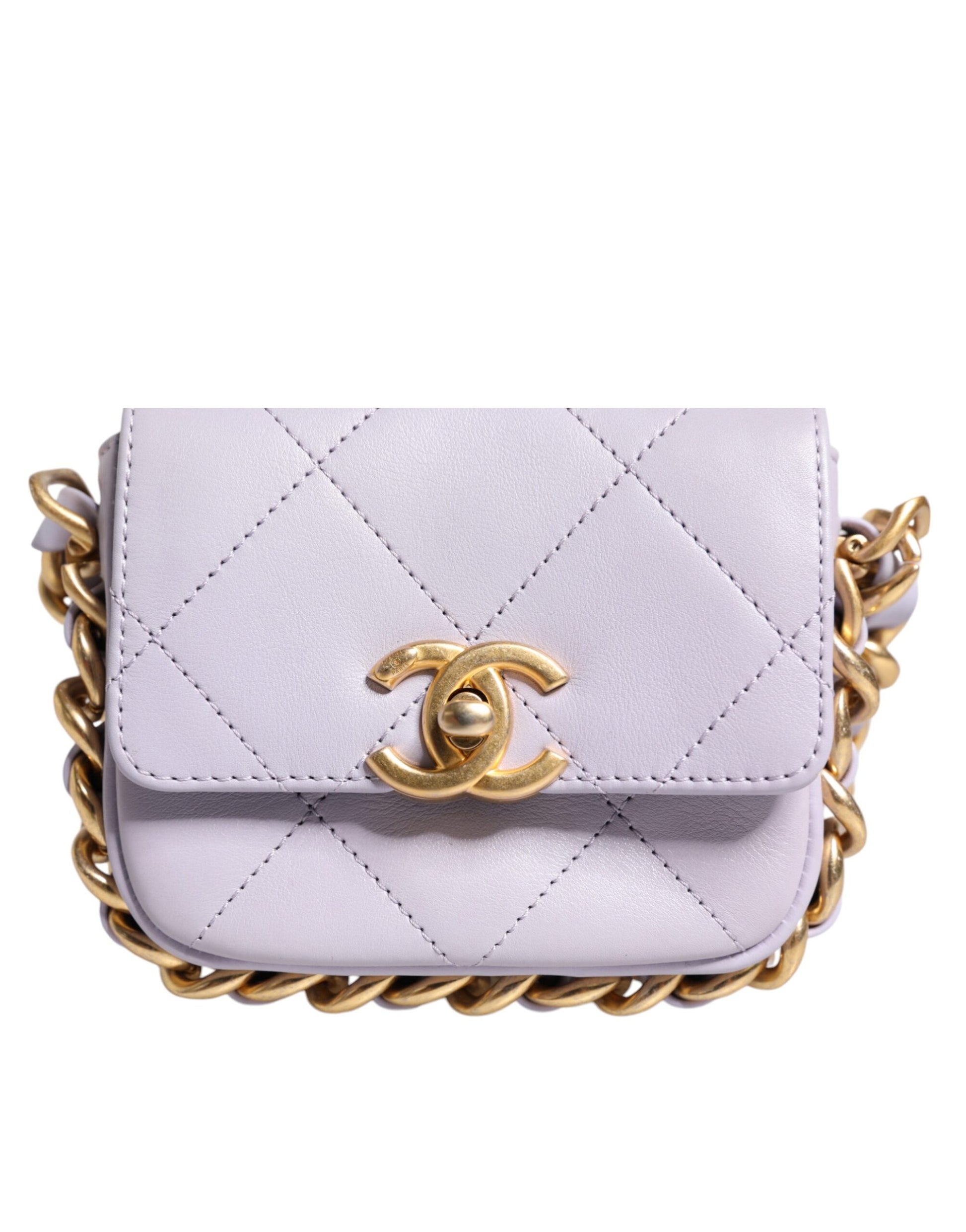 Blue Quilted Calfskin Framing Chain Flap Mini crossbody Bag