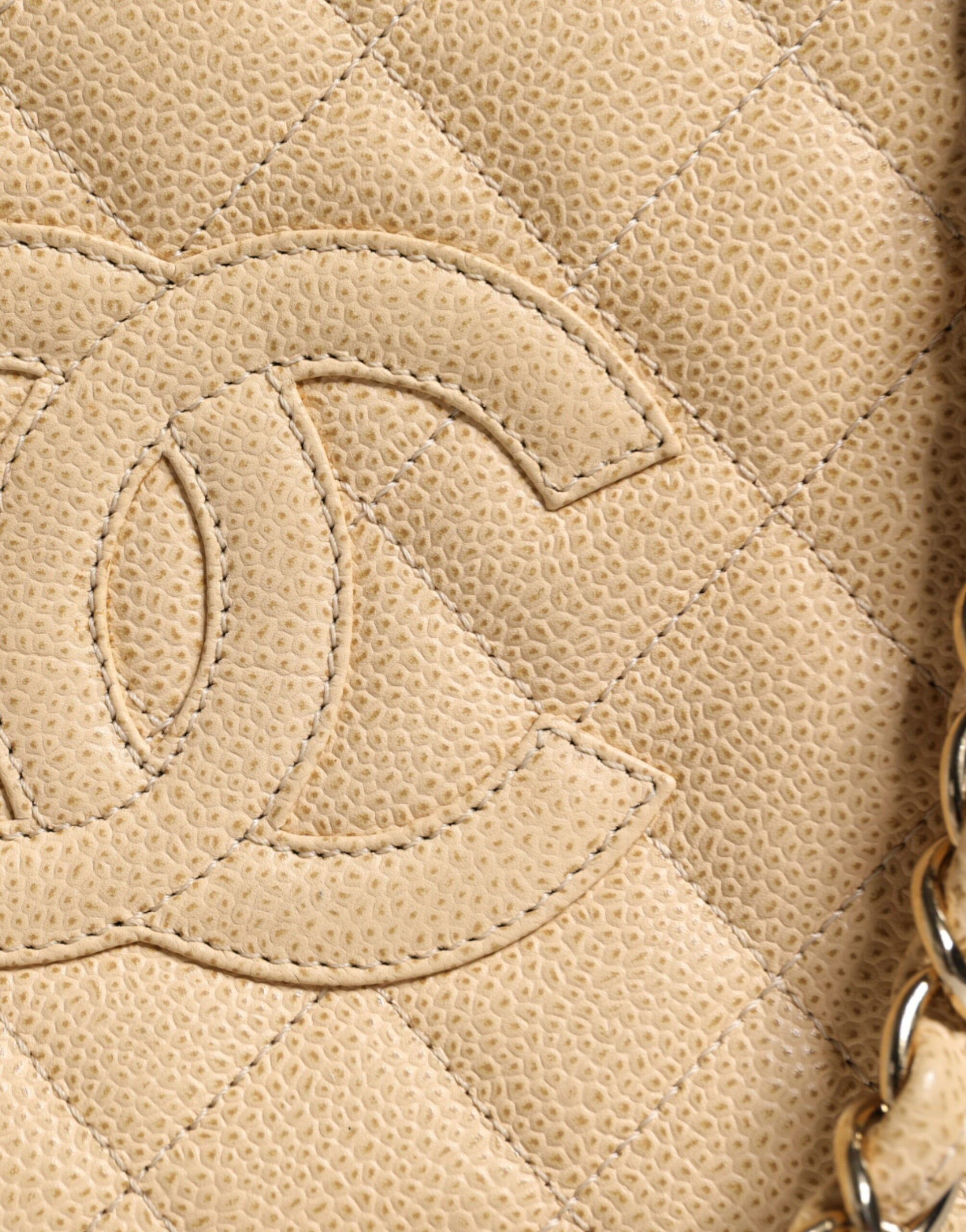 Beige Caviar De Coco Chain Leather Purse Bag