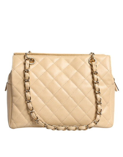 Beige Caviar De Coco Chain Leather Purse Bag