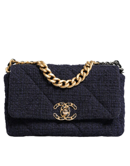 Dark Blue Medium Flap Tweed CC Gold Gray Chain Shoulder Bag