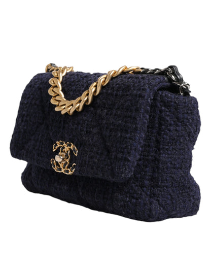 Dark Blue Medium Flap Tweed CC Gold Gray Chain Shoulder Bag