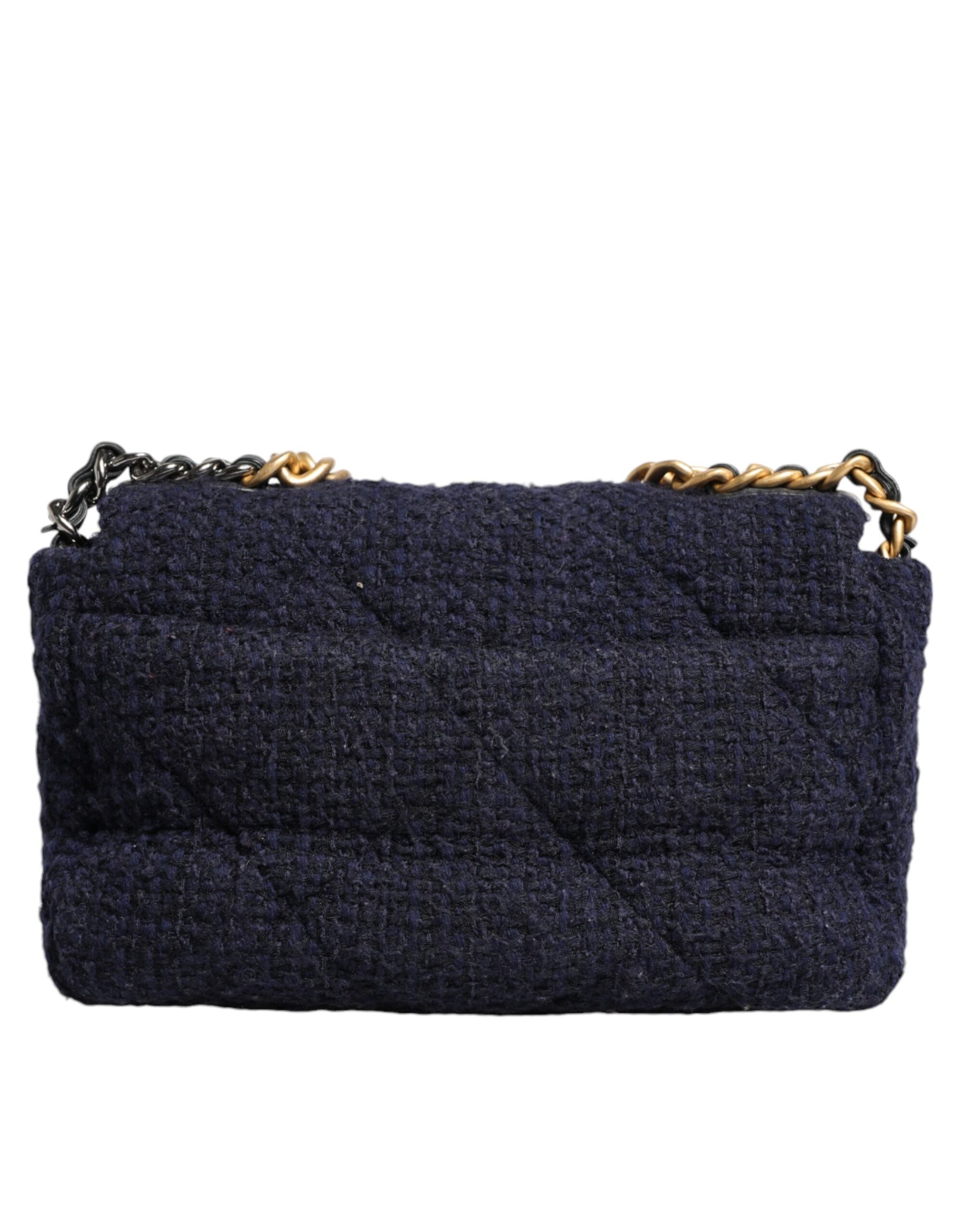 Dark Blue Medium Flap Tweed CC Gold Gray Chain Shoulder Bag