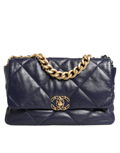 Blue Leather Large Quilted Chain Hand Shoulder Bag