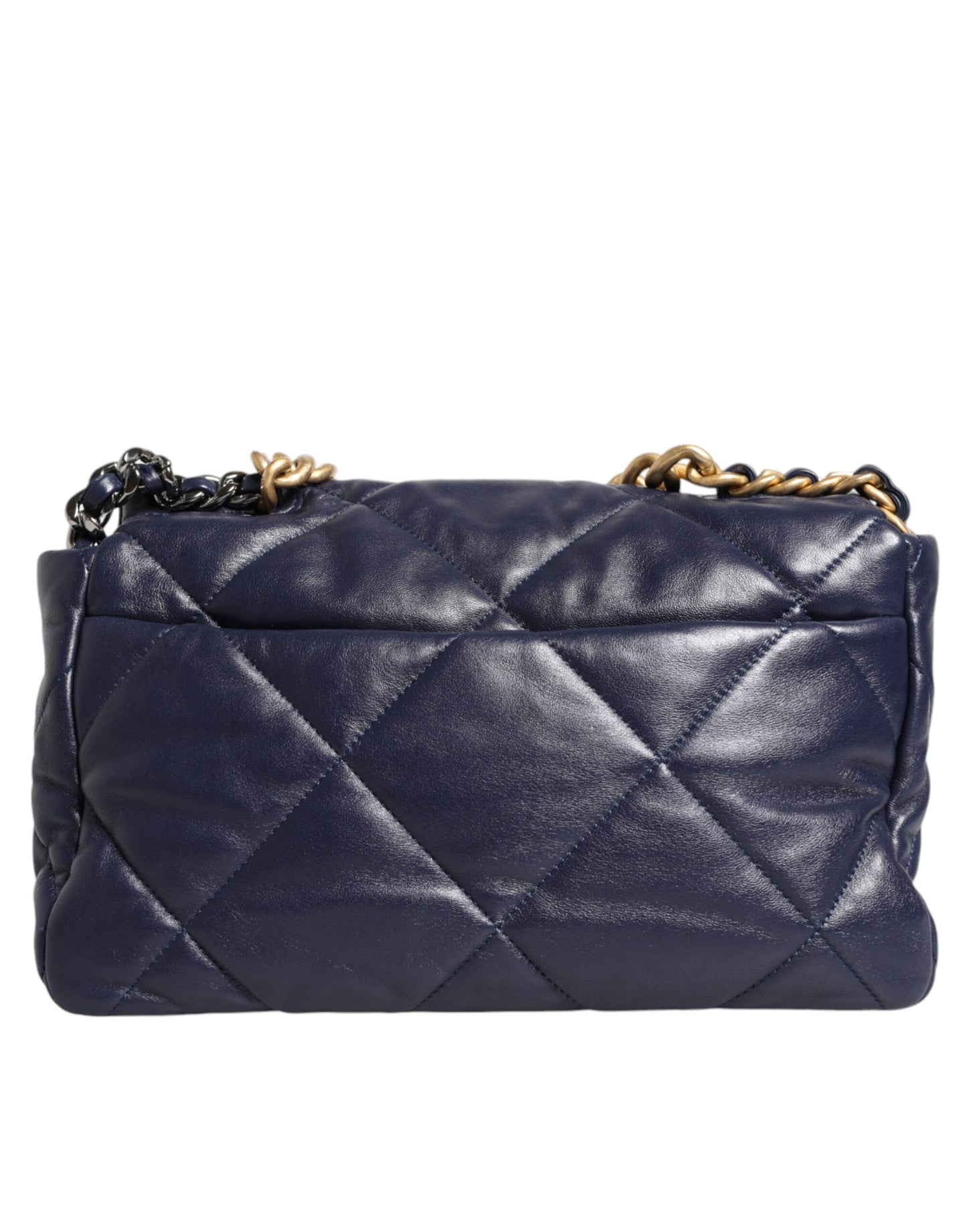 Blue Leather Large Quilted Chain Hand Shoulder Bag