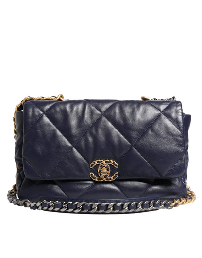 Blue Leather Large Quilted Chain Hand Shoulder Bag