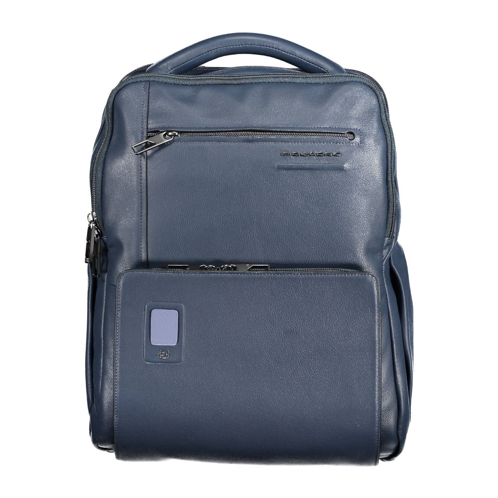 Blue Leather Men Backpack