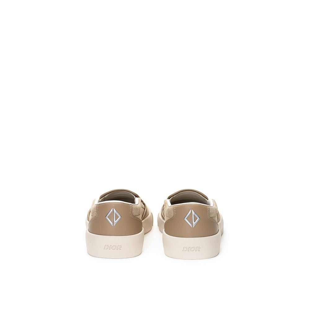 Beige Leather Slip-On Loafers