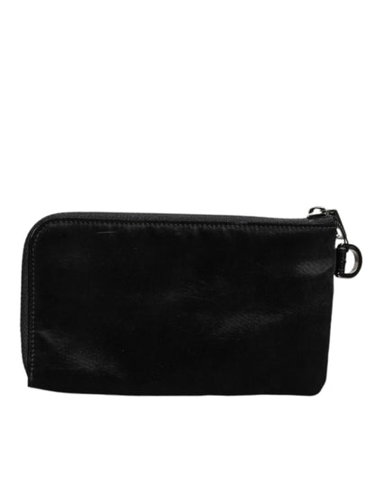 Black Nylon Logo Plaque Keyring Pouch Clutch Bag