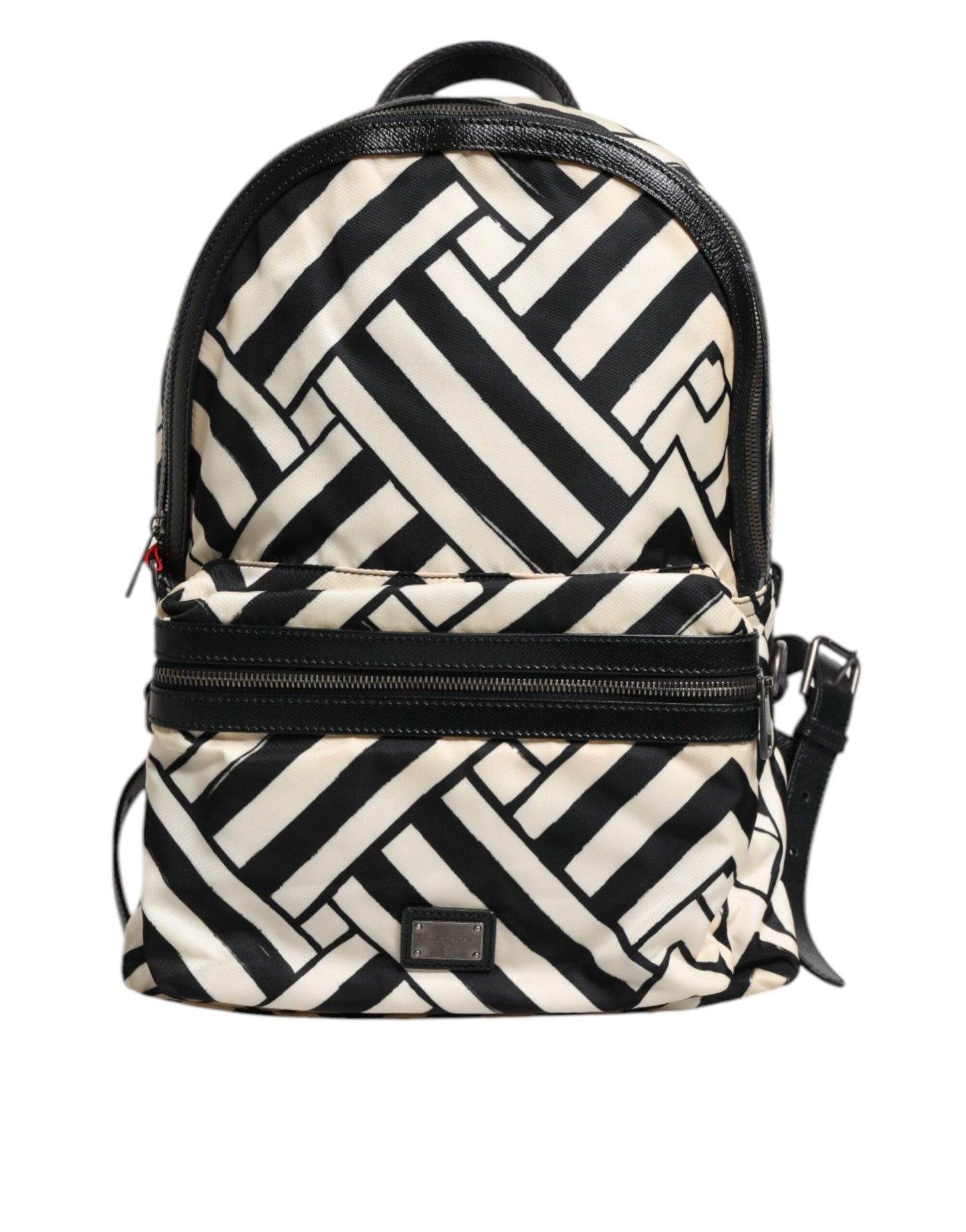 Black White Nylon Leather Travel Back Pack Bag