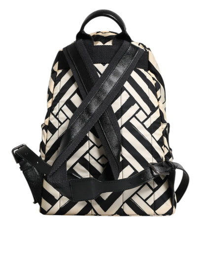 Black White Nylon Leather Travel Back Pack Bag