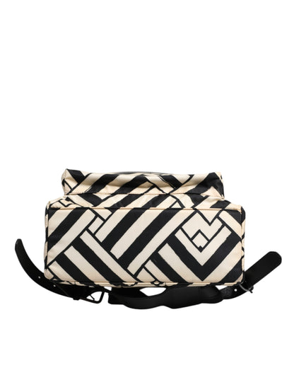 Black White Nylon Leather Travel Back Pack Bag