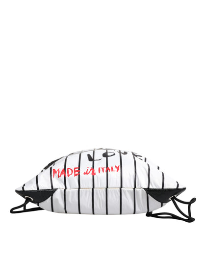 Black White Striped Polyester Drawstring Bag