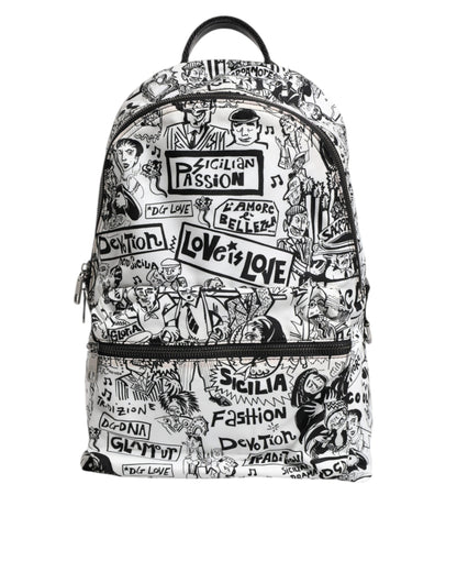 White Black Graffiti Travel School Men Backpack Bag