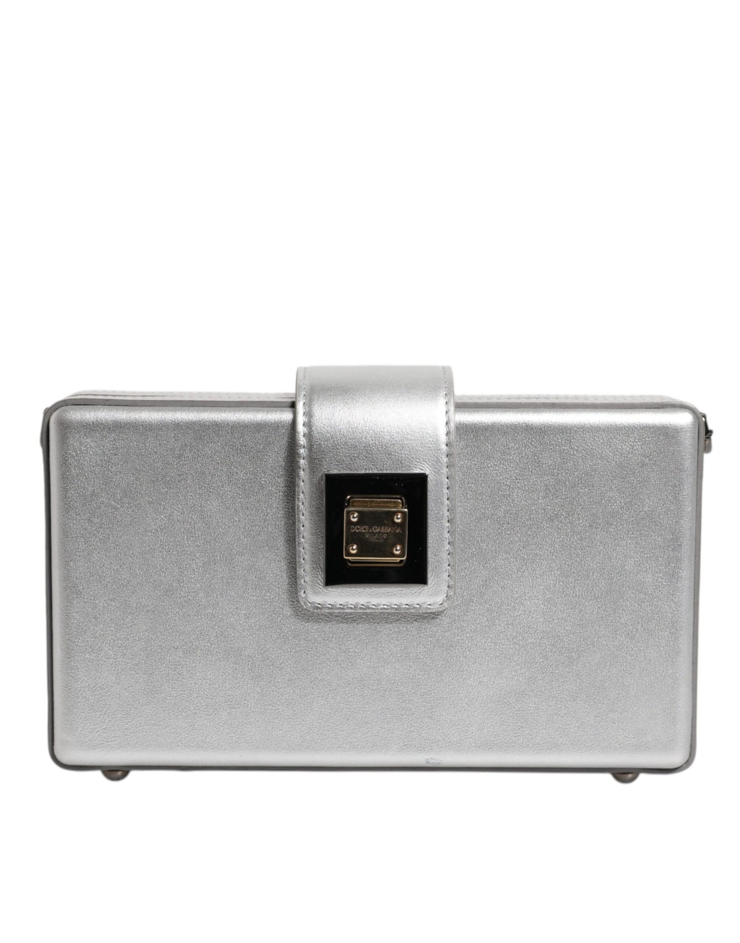 Metallic Silver DG BOX Leather Shoulder Strap Bag