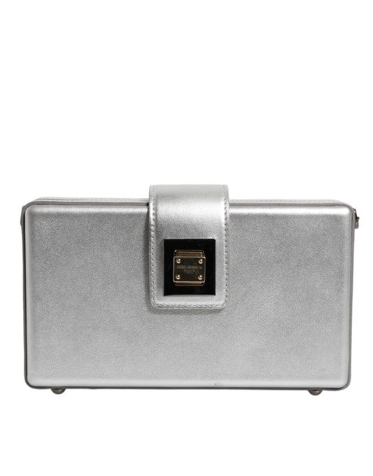 Metallic Silver DG BOX Leather Shoulder Strap Bag