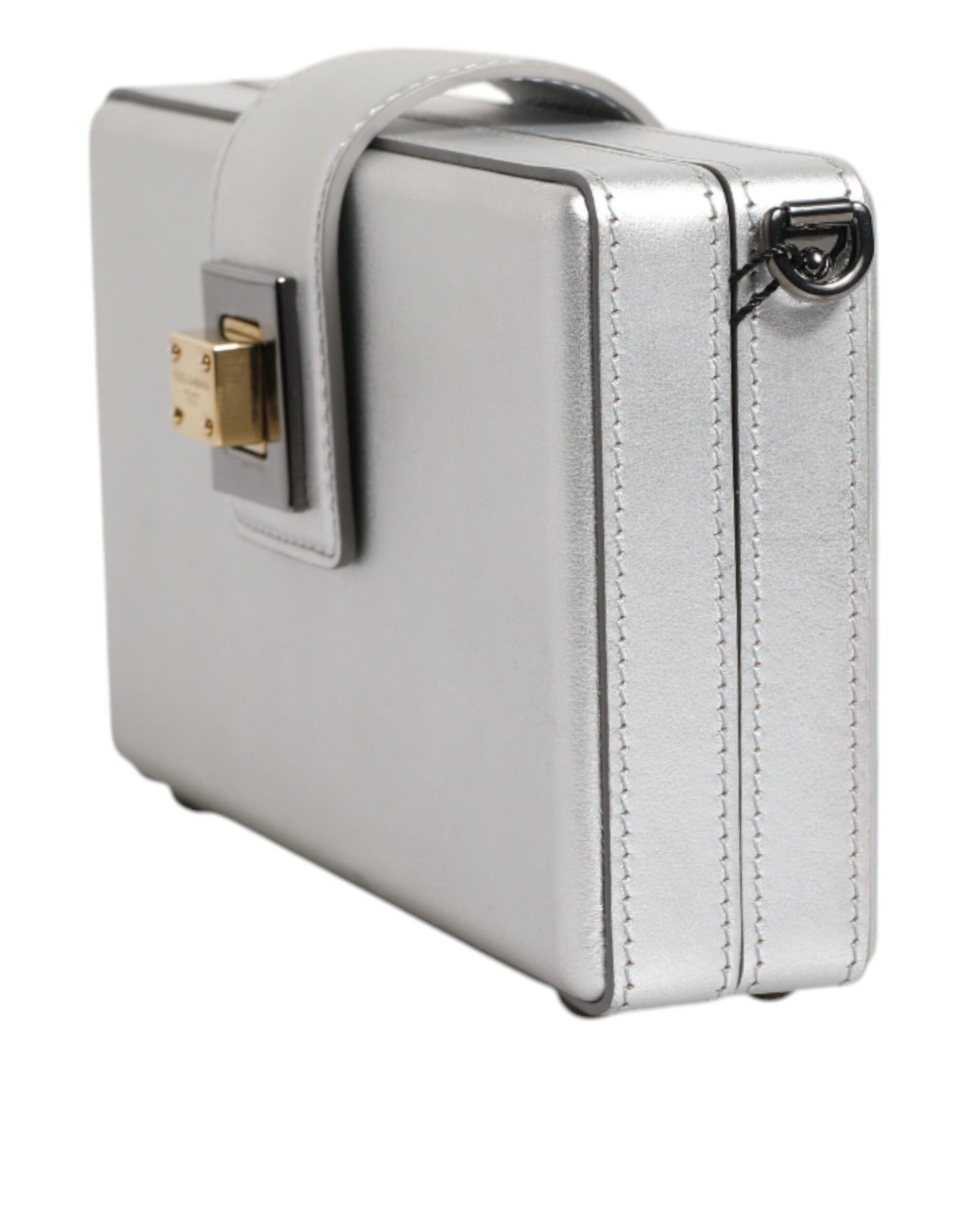 Metallic Silver DG BOX Leather Shoulder Strap Bag