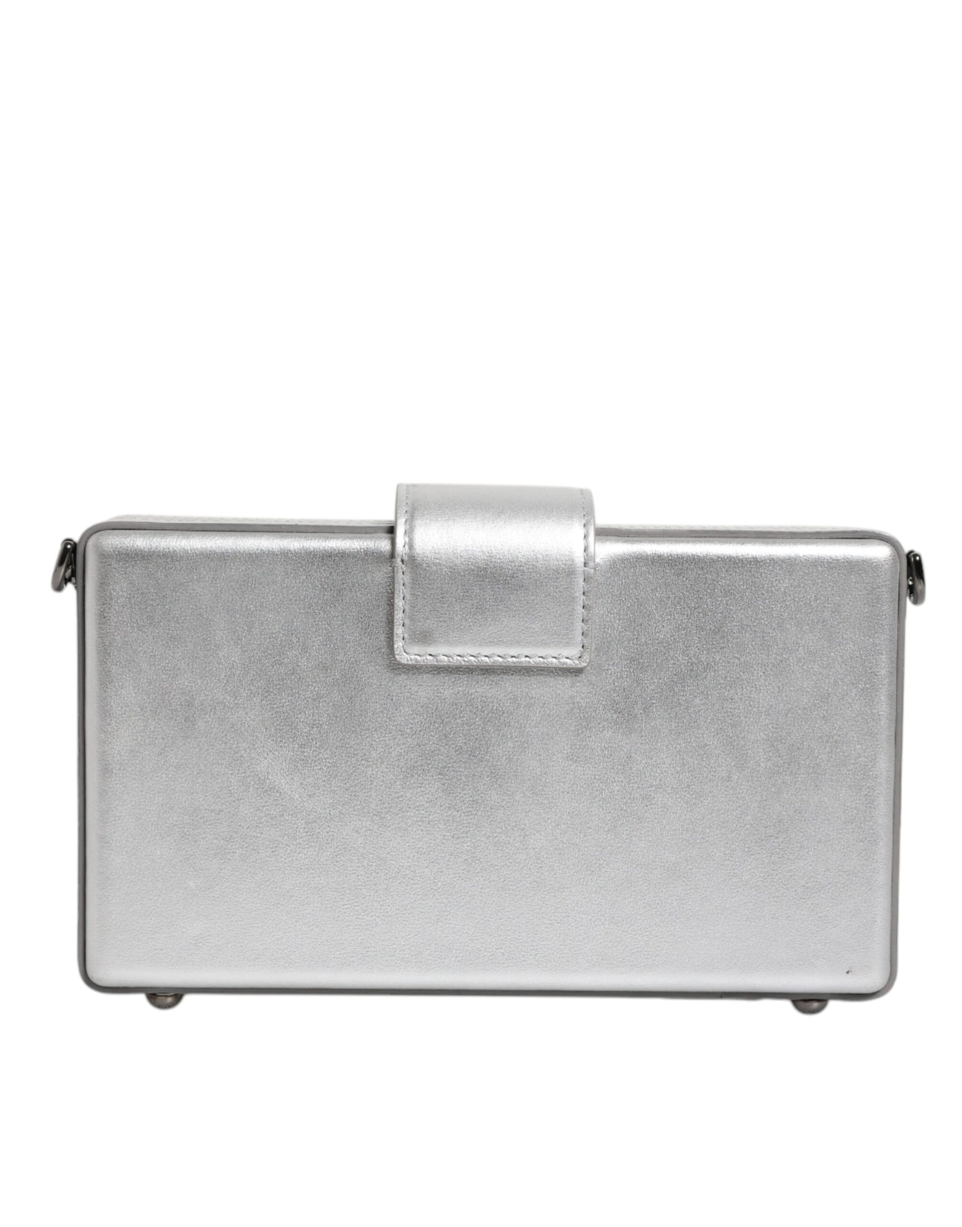 Metallic Silver DG BOX Leather Shoulder Strap Bag