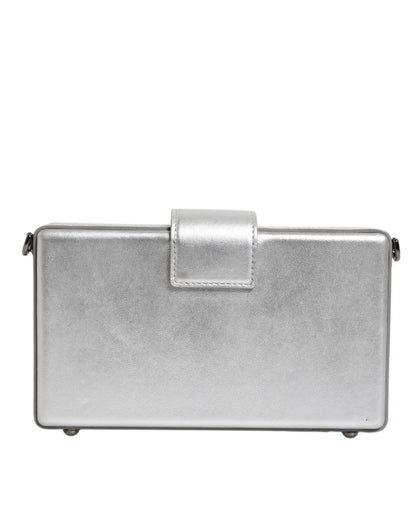 Metallic Silver DG BOX Leather Shoulder Strap Bag