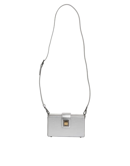 Metallic Silver DG BOX Leather Shoulder Strap Bag