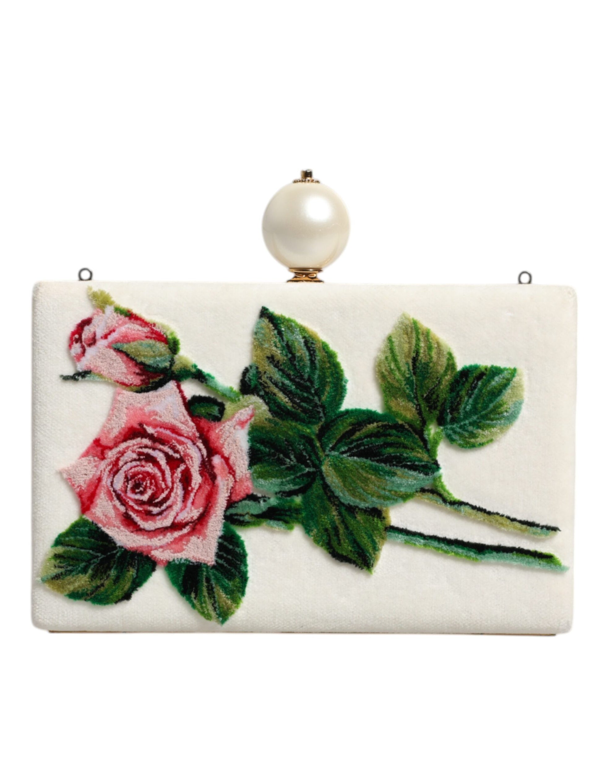 White Rose Floral Faux Pearl Microbag Crossbody Bag