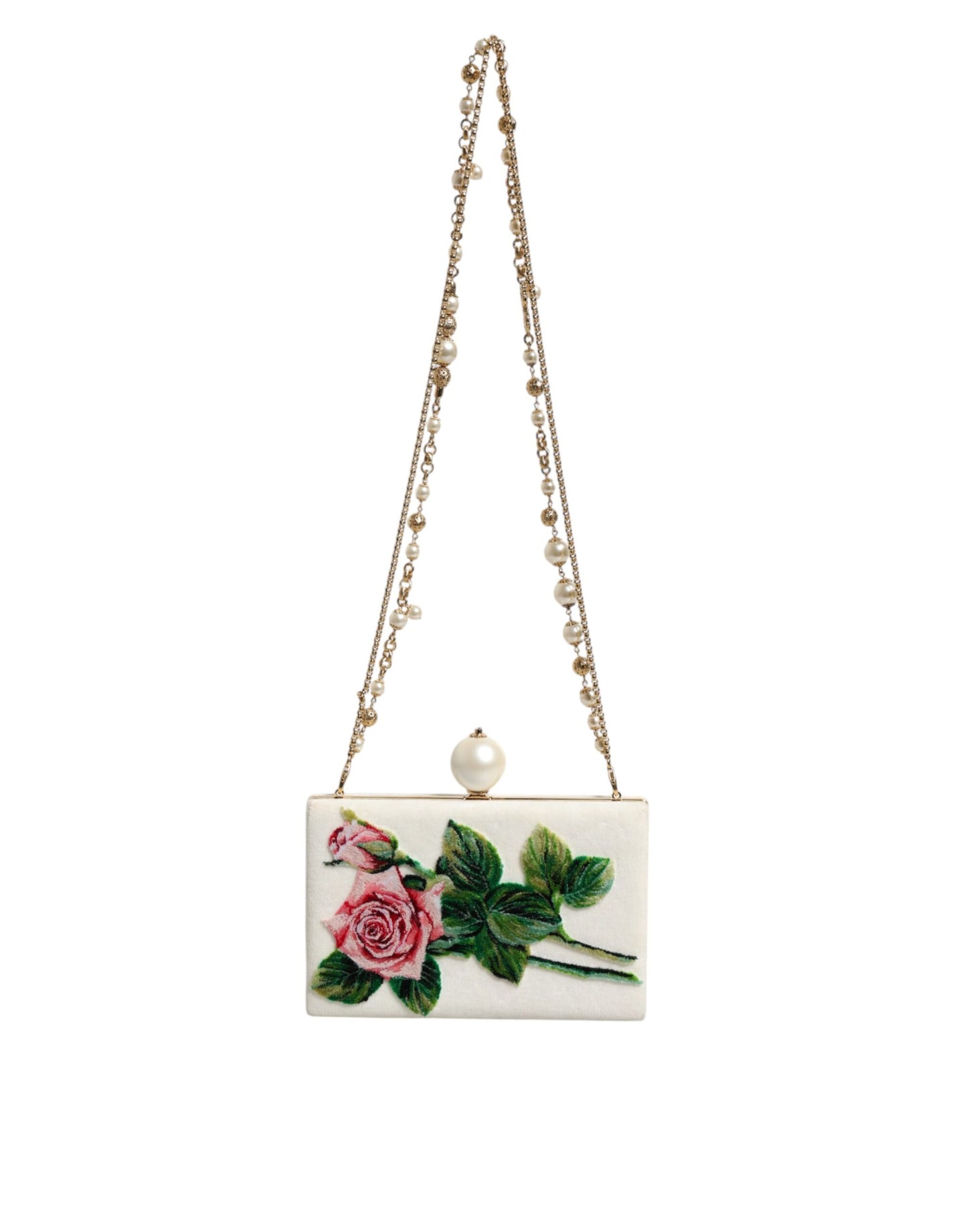 White Rose Floral Faux Pearl Microbag Crossbody Bag