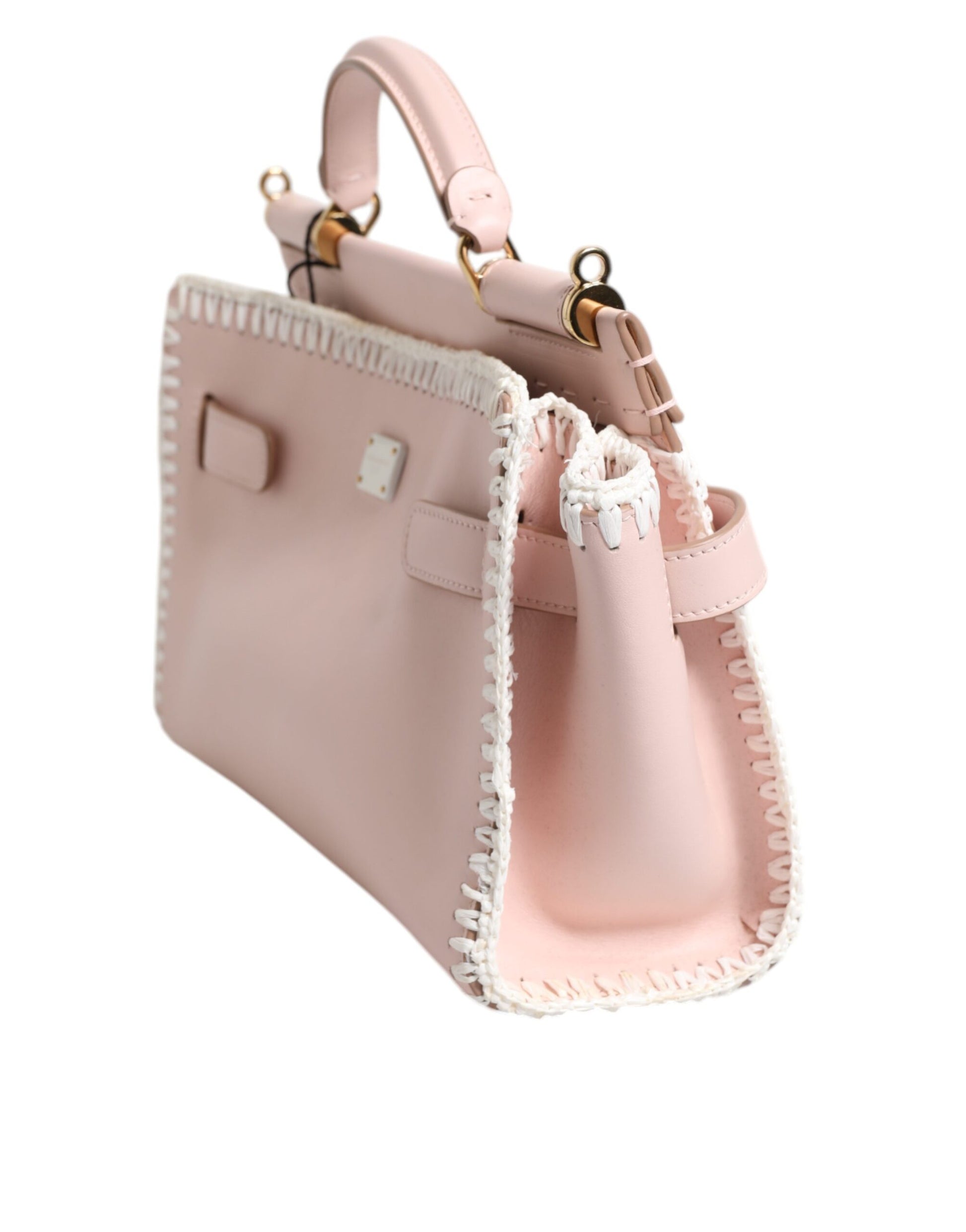 Light Pink Logo Plaque Soft Leather Strap Crossbody Bag