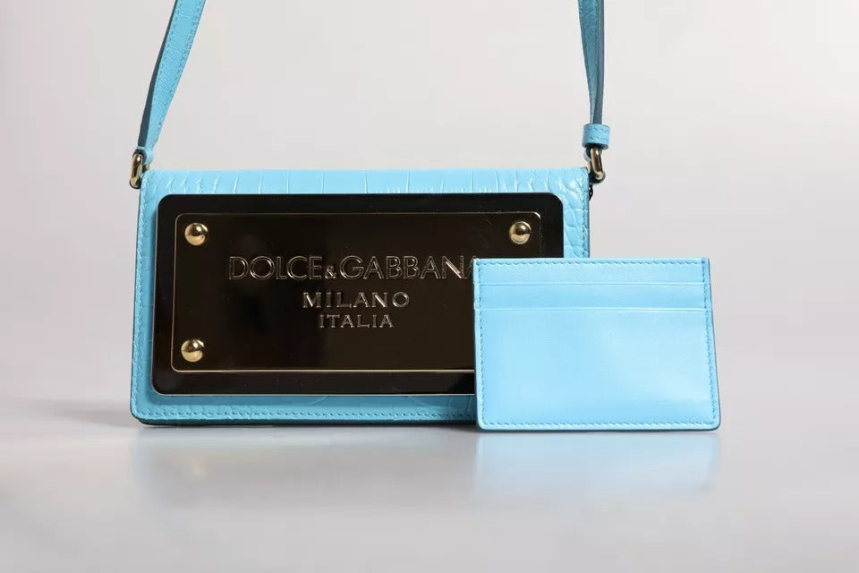 Blue Branded Maxi Plate Leather Crossbody Phone Bag